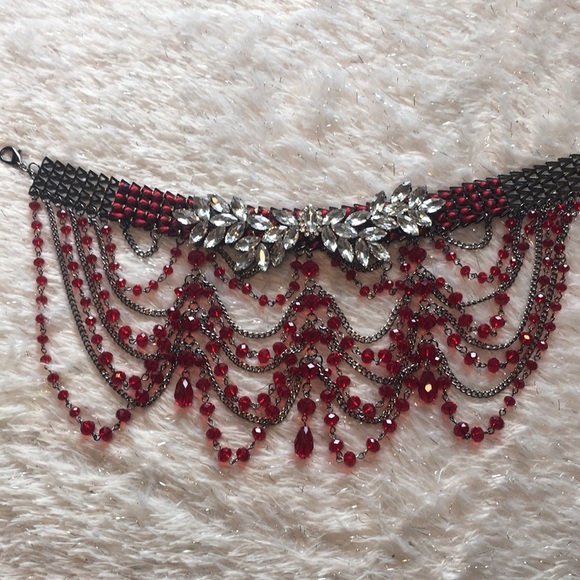 Red necklace chandelier gorgeous NEW - Picture 3 of 6